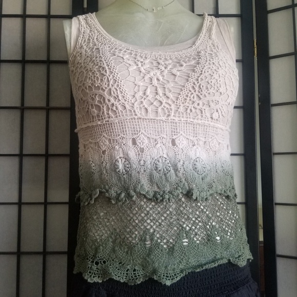 Lace tank top white and green boho - Picture 7 of 7